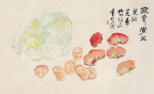  蔬食常宜 镜框 设色纸本