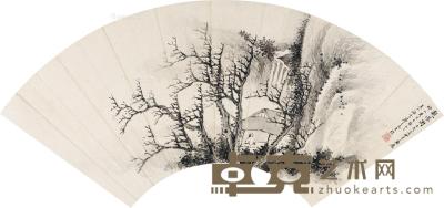  壬戌（1863）年作 观瀑图 扇片 水墨纸本 19.5×54cm