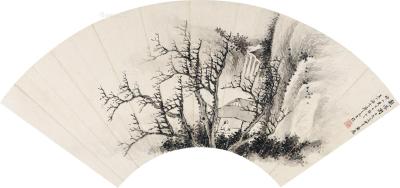  壬戌（1863）年作 观瀑图 扇片 水墨纸本