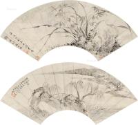  乙亥（1875）年作 壬戌（1682）年作 墨兰 杨柳残月 扇轴双挖 水墨纸本