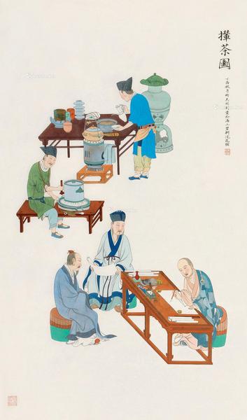 丁酉（2017）年作 撵茶图 立轴 设色纸本