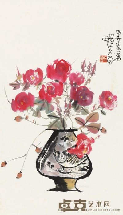  甲子（1984）年作 平安有余 立轴 设色纸本 67.5×45cm