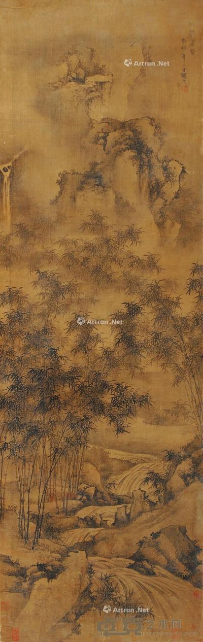  崇祯二年（1629）年作 竹涧飞泉 立轴 水墨绢本 131×40.5cm