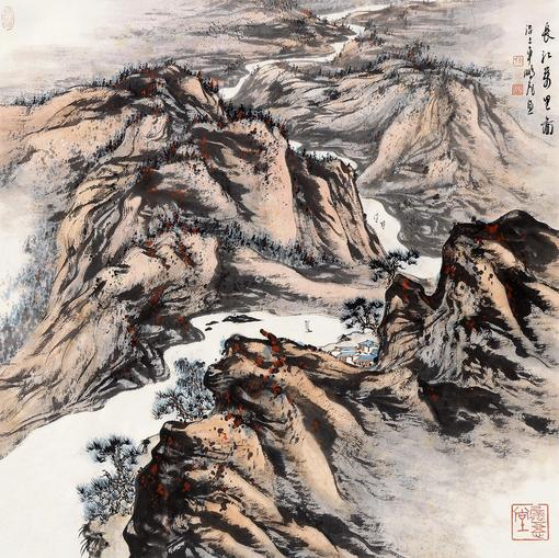  长江万里 立轴 设色纸本