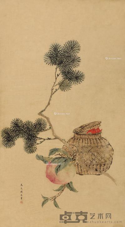  福寿图 立轴 设色绢本 141.5×77cm