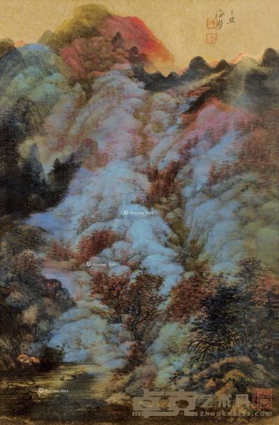  丁丑（1997）年作 春山晴霭 镜框 设色笺本 49×31.5cm