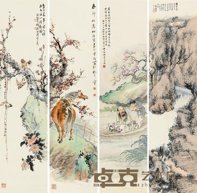  乙巳（1929）年作 庚午（1930）年作 四家妙迹 （四幅） 屏轴 设色纸本 110×27cm×4