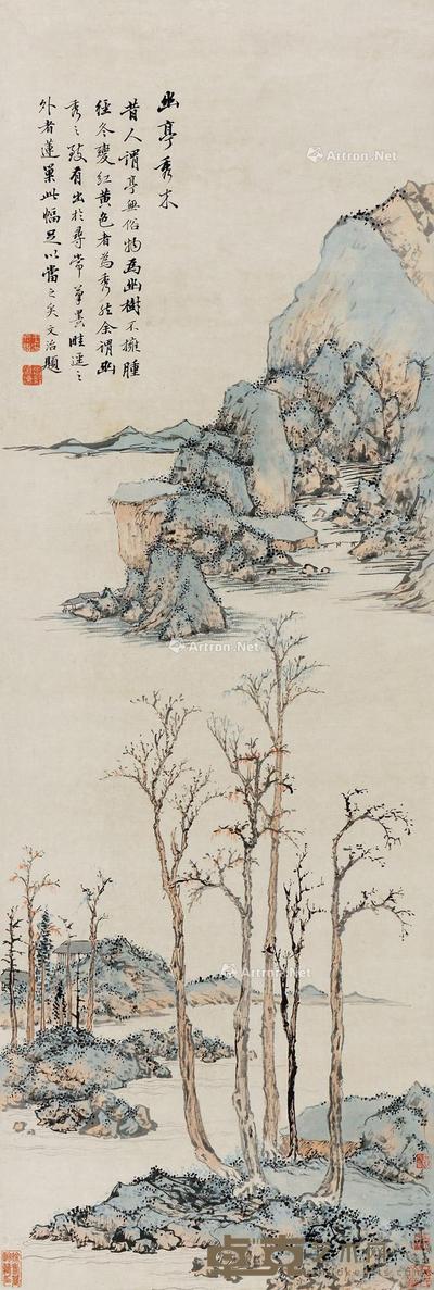 幽亭秀木 镜片 设色纸本 130.5×44cm
