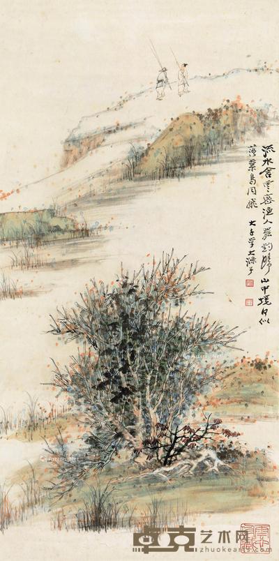 渔人钓归 立轴 设色纸本 60.5×30cm