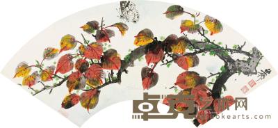  红叶蝴蝶 扇片 设色纸本 18×51.5cm