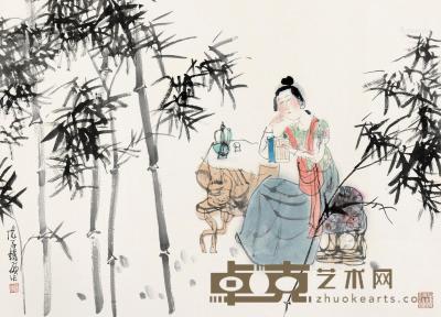  戊子（2008）年作 竹林闲读 镜片 设色纸本 49.5×69cm
