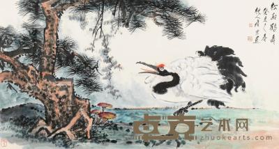  癸亥（1983）年作 松龄鹤寿 镜片 设色纸本 94.5×176.5cm