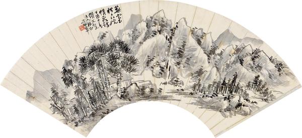  丁酉（1897）年作 山居赏读 扇片 水墨纸本