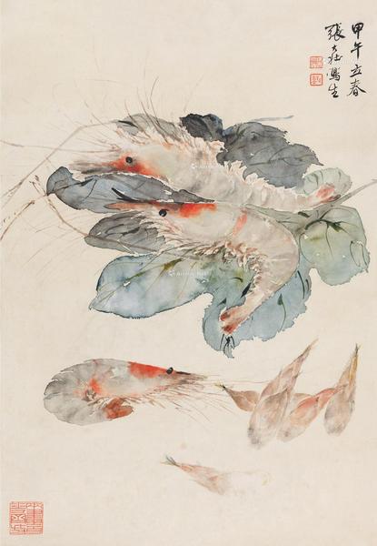  甲午（1954）年作 虾 立轴 设色纸本
