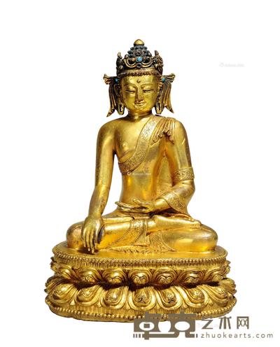  14世纪 官造铜鎏金宝冠释迦牟尼佛 高22cm
