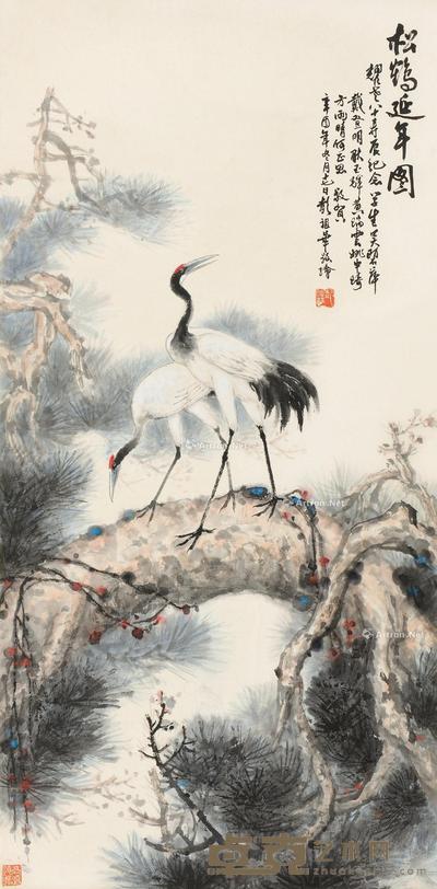 松鹤延年 立轴 设色纸本 135×67cm