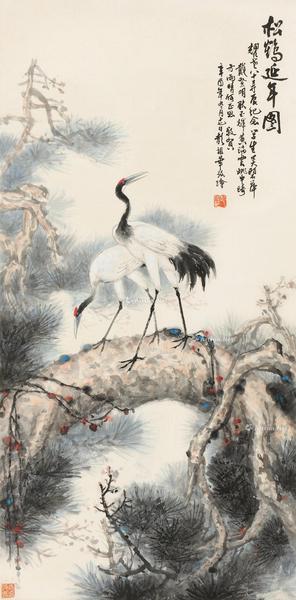  松鹤延年 立轴 设色纸本