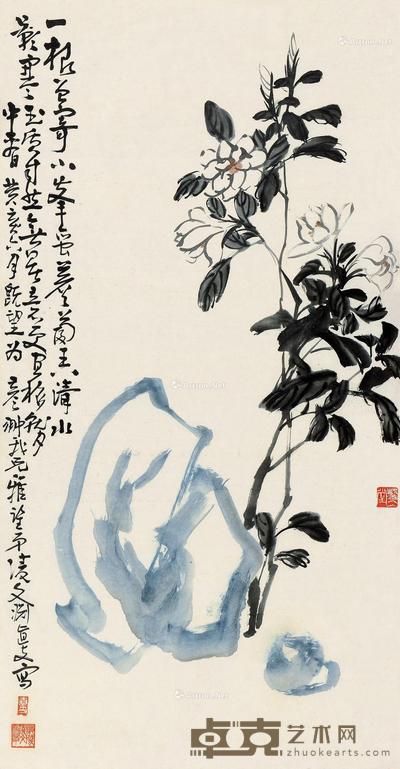  癸亥（1923）年作 栀子花开 立轴 设色纸本 130×67cm