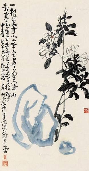  癸亥（1923）年作 栀子花开 立轴 设色纸本