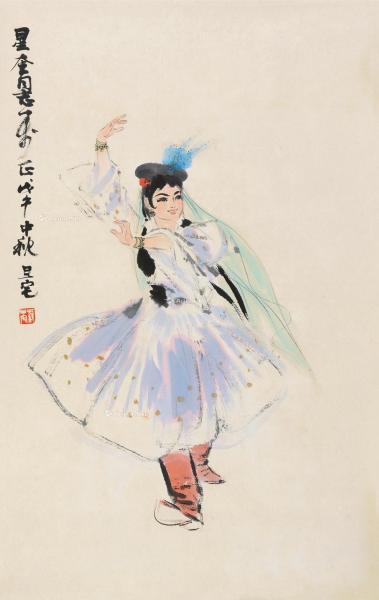  戊午（1978）年作 维族少女 镜片 设色纸本