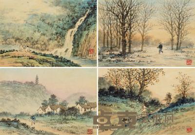  四季风景 （四件） 镜片 设色纸本 10×14.5cm×4