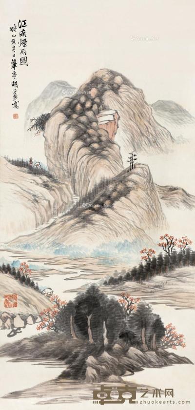  乙亥（1875）年作 江南烟雨图 立轴 设色纸本 137.5×66cm