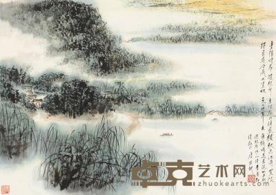  1974年作 西湖秋色 镜片 设色纸本 48.5×68.5cm
