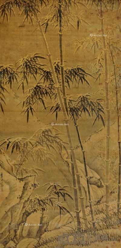  竹石图 立轴 水墨绢本 175×85cm