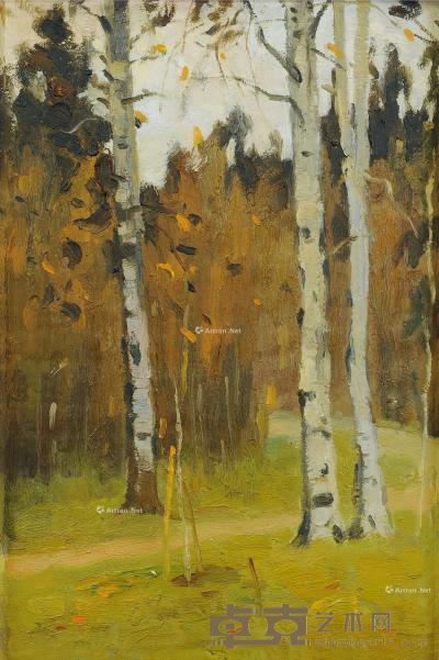 1960年作 白桦树 布面 油画 39.5×26.5cm