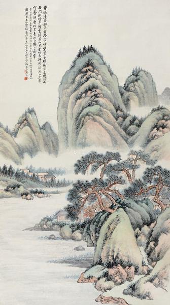  丙寅（1926）年作 紫翠松峰 镜片 设色纸本