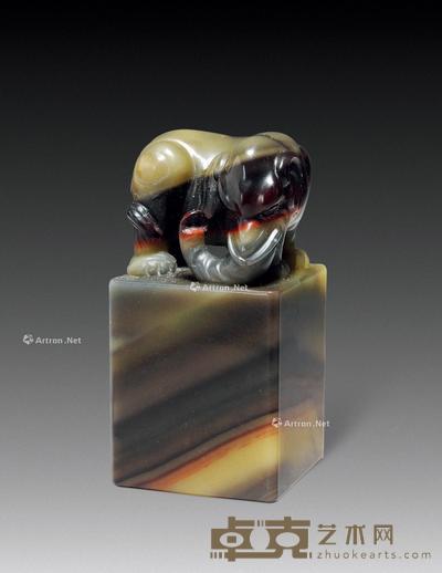  封门五彩冻象钮方章 2.5×2.5×5.1cm