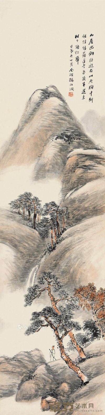 壬辰(1892)年作 山居图 立轴 设色纸本 100×25.5cm