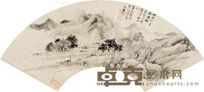 丁卯（1807）年作 山涧亭阁 扇片 水墨纸本 17×53cm