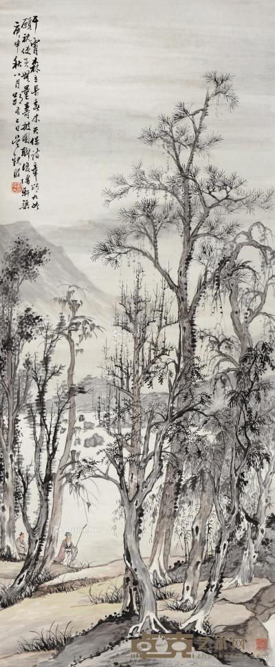  庚申（1920）年作 策杖图 立轴 设色纸本 133×55cm