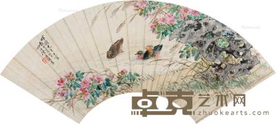  甲戌（1934）年作 春江水暖 扇片 设色纸本 18×52cm