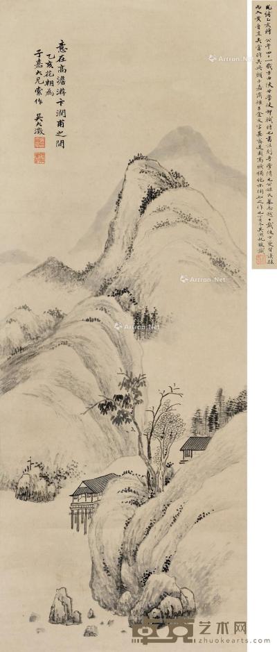  乙亥（1875）年作 溪山图 立轴 水墨纸本 96.5×36.5cm