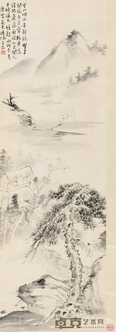  丙戌（1946）年作 云山烟水 立轴 水墨纸本 100.5×32.5cm