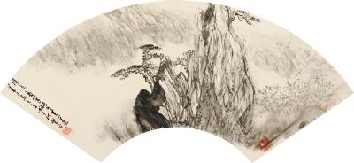  戊午（1978）年作 黄山远景 扇片 水墨纸本