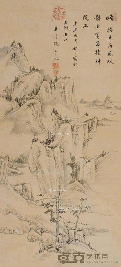  庚寅（1710）年作 峰山高楼 立轴 水墨纸本 93×42cm