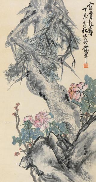  丁未（1907）年作 富贵长寿 立轴 设色纸本