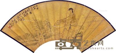  癸酉（1873）年作 倚栏仕女 扇片 设色金笺 --