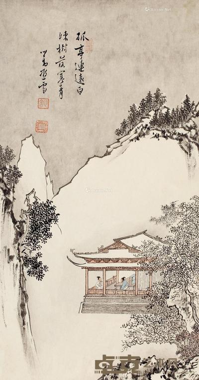  雪霁会客 镜片 设色纸本 56×29cm
