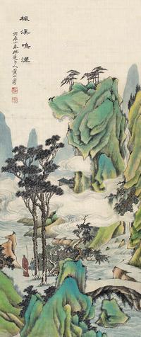  丙辰（1916）年作 桐溪鸣瀑 镜片 设色绢本