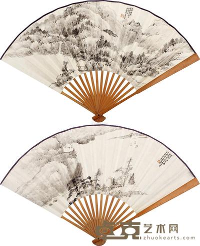  山居秋暝 春嵒横翠 成扇 水墨纸本 --