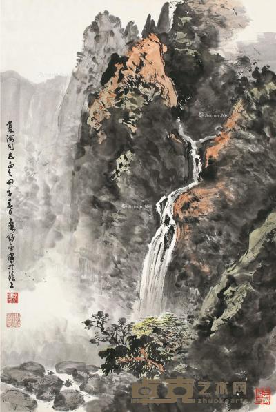  甲子（1984）年作 山间流泉 立轴 设色纸本 65×45cm