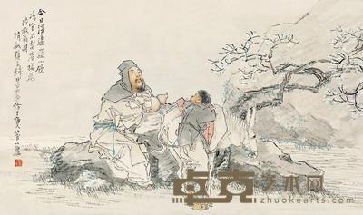  溪边赏梅 立轴 设色纸本 32×55cm