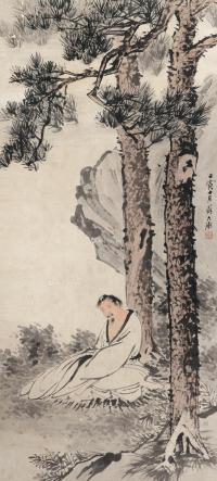  壬寅（1842）年作 高士 立轴 设色纸本