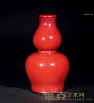  清乾隆 红釉庙顶 高35cm