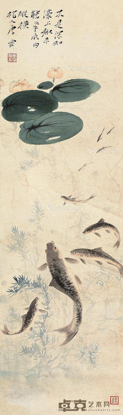  荷塘清趣 立轴 设色纸本 91×27cm