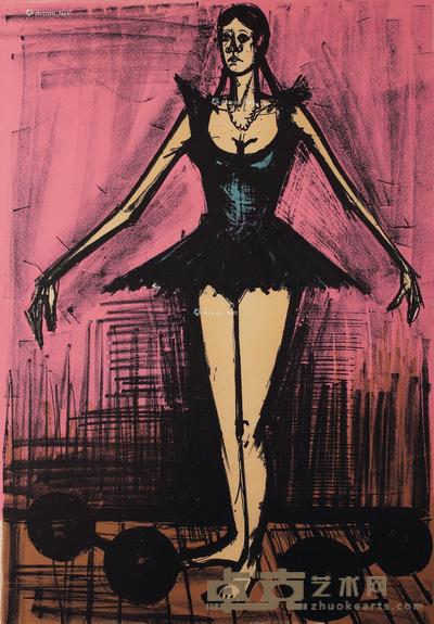  1970年代作 我的马戏团系列之Mademoiselle 石板版画 71×51cm